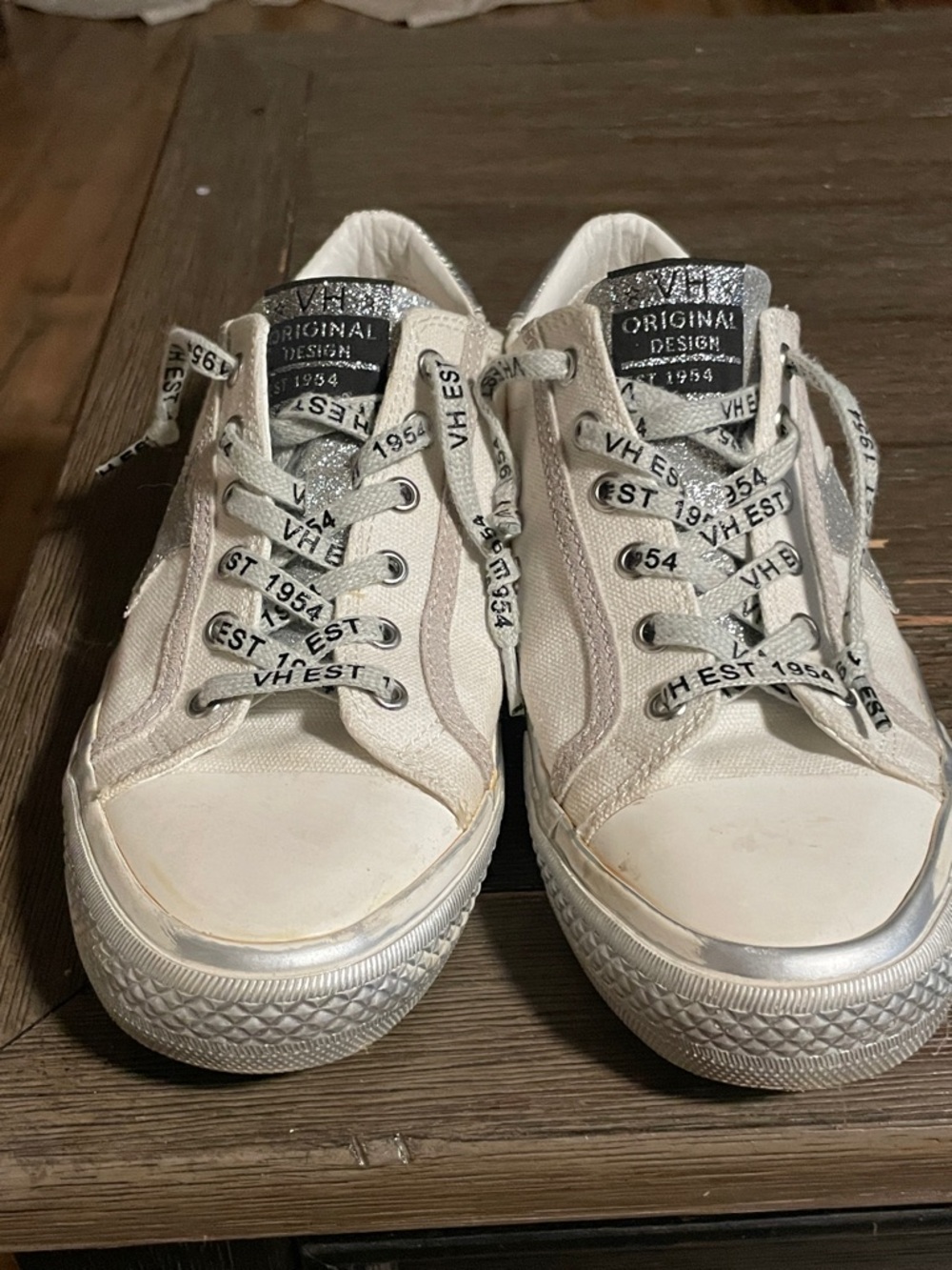 Vintage Havana White Canvas Sneakers with Silver Accents